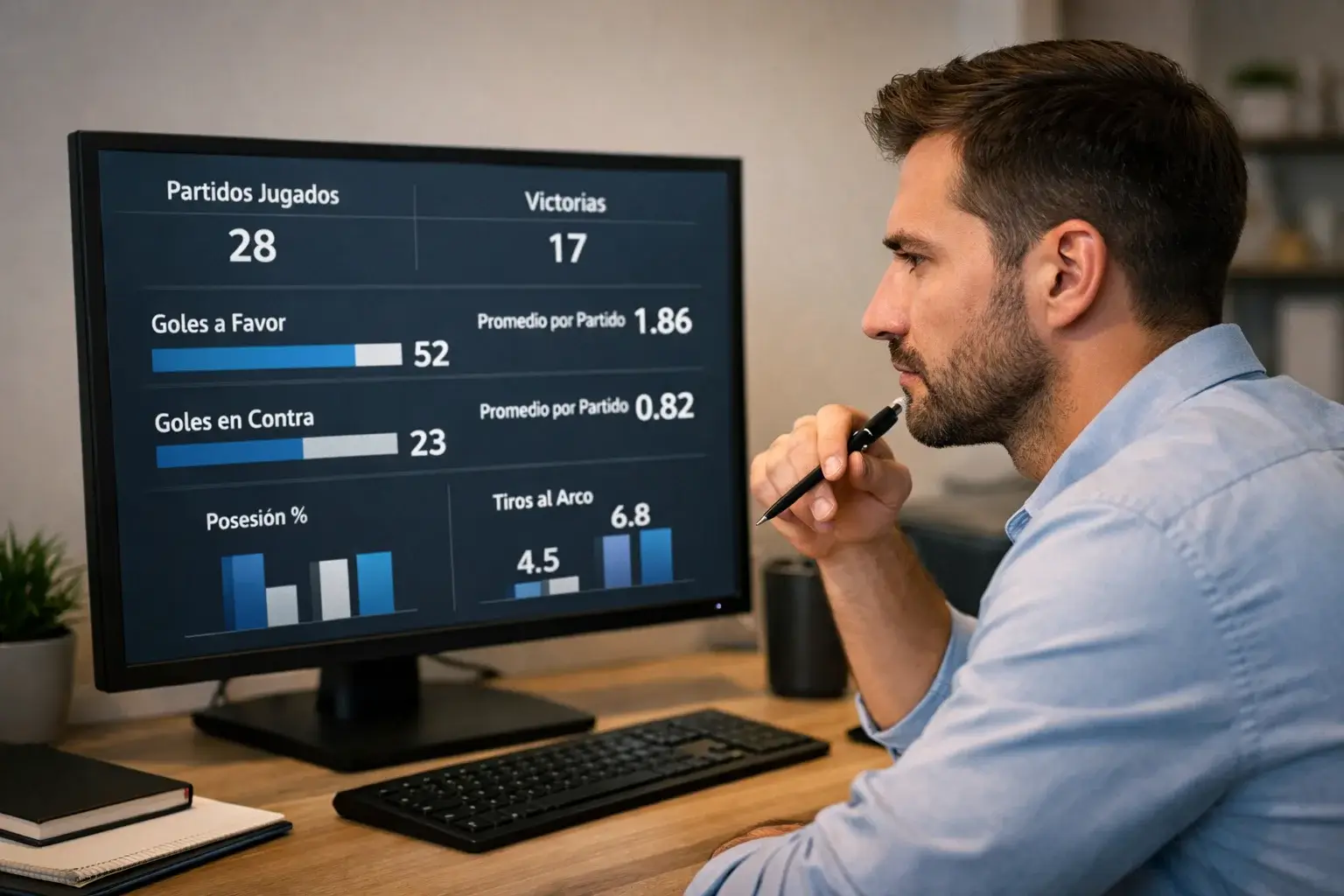 Analista revisando datos estad&iacute;sticos en pantalla de ordenador