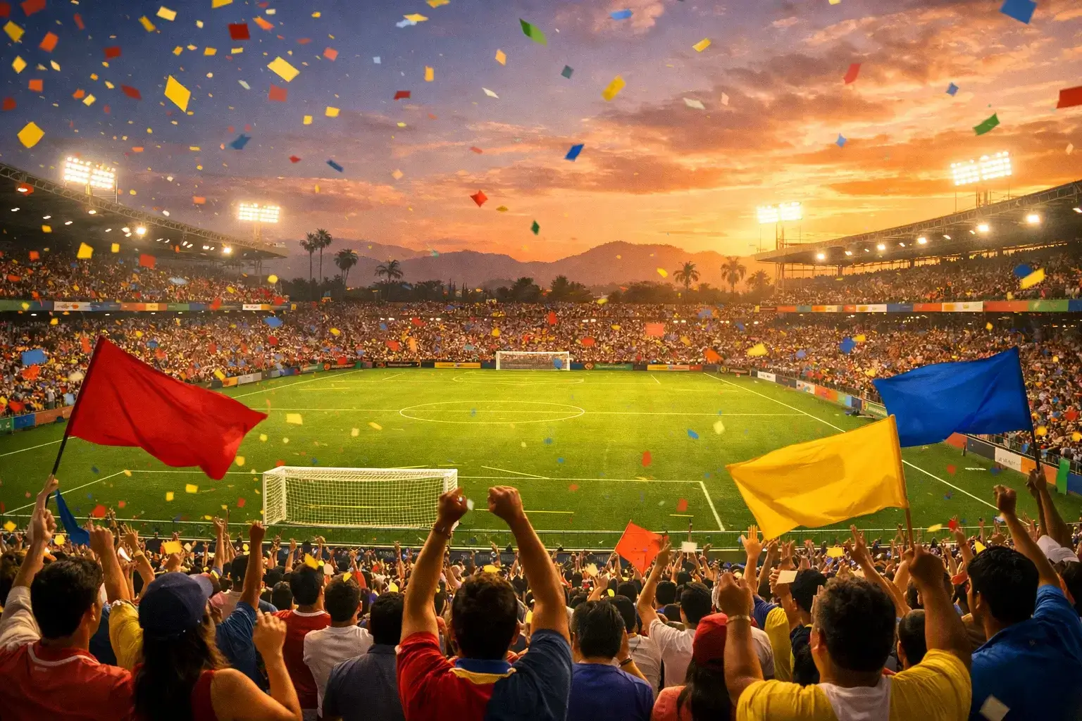 Estadio sudamericano vibrante con afici&oacute;n local animando