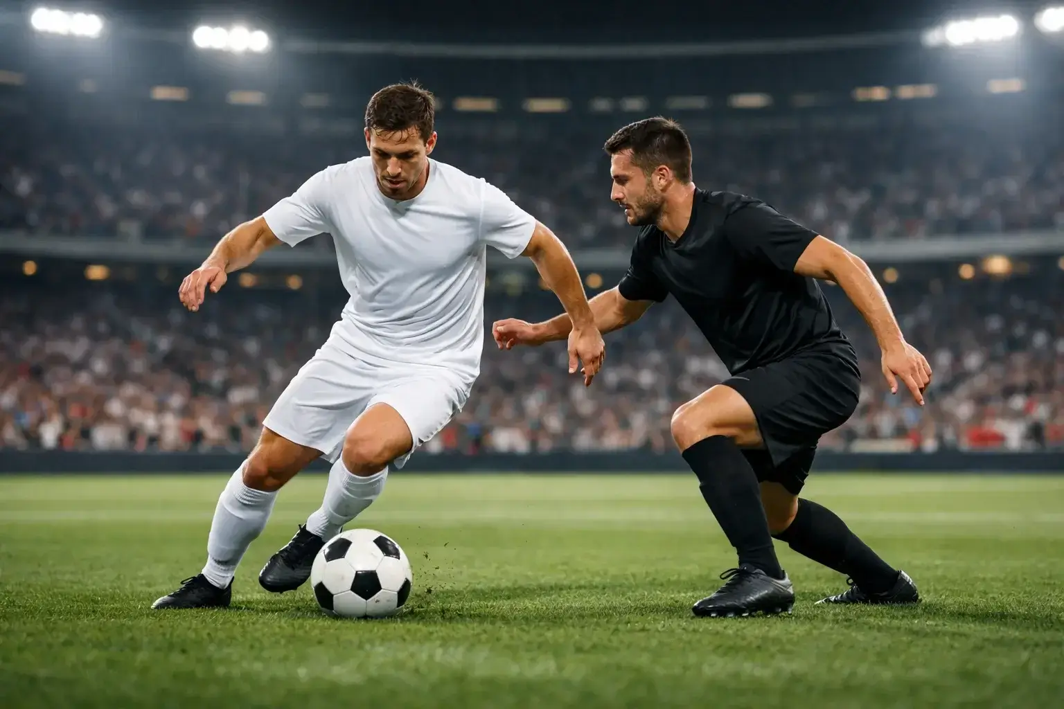 Partido de fútbol en directo con jugadores disputando el balón