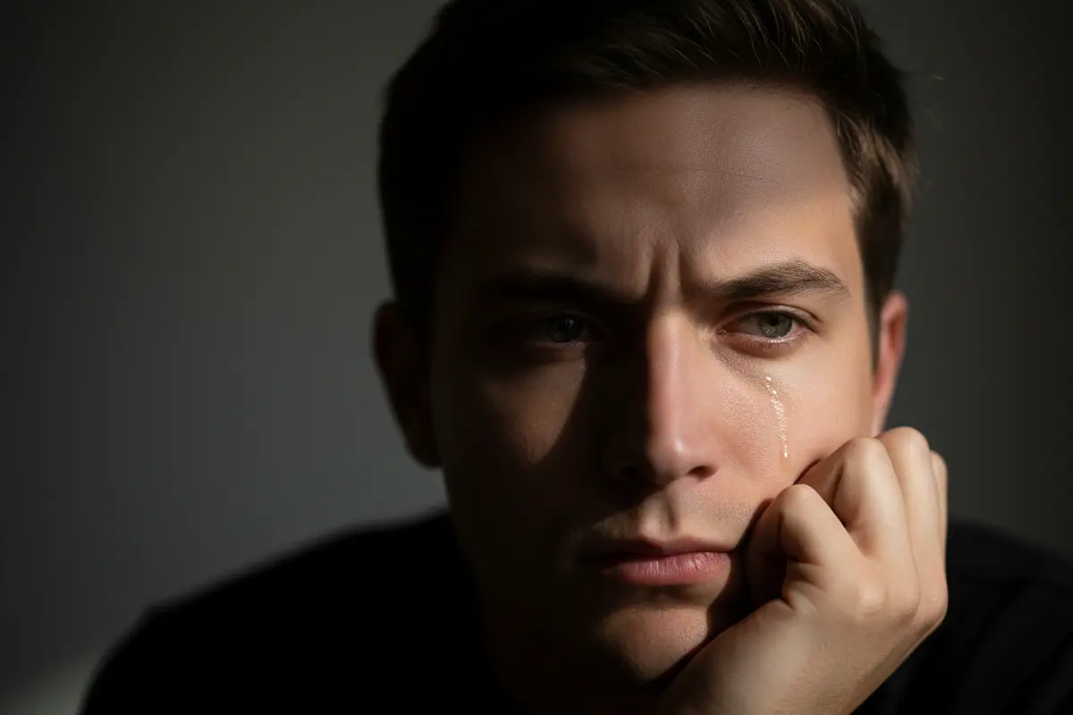 Rostro de una persona concentrada tomando una decisión importante bajo luz dramática